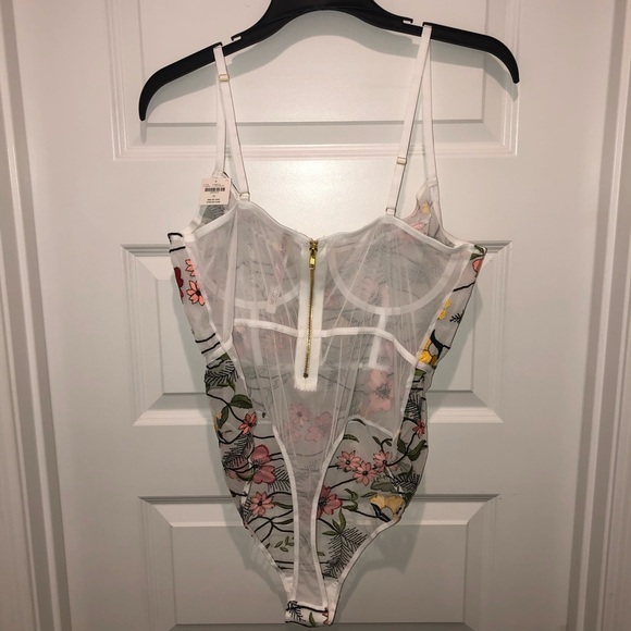 New LYREBIRD By Anthropologie Floral Mesh Embroidered Bodysuit Shaper Sz XL - Picture 10 of 11